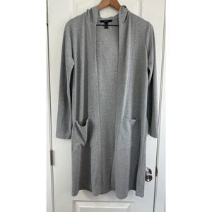Forever 21 Gray Waffle Knit Long Sleeve Cardigan Open Front Hooded Women's S